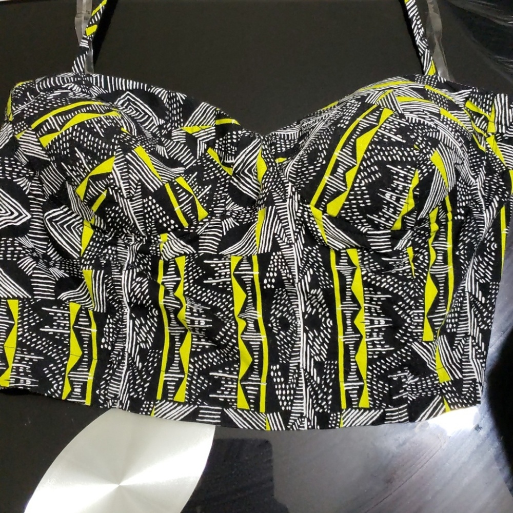 Black White and neon yellow crop top